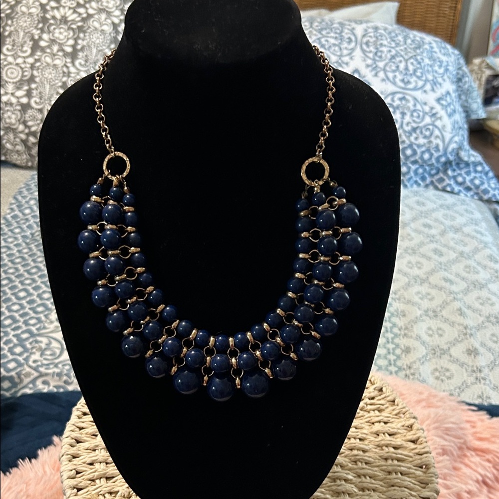 Elegant Blue and Gold Beaded Necklace
